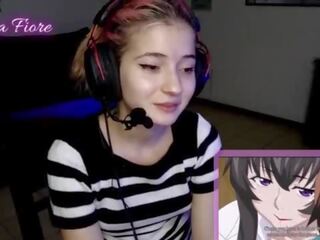 18yo youtuber gets concupiscent watching hentai during the stream and masturbates - Emma Fiore