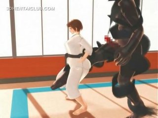 Hentai karate mladý žena roubíky na a masivní manhood v 3d